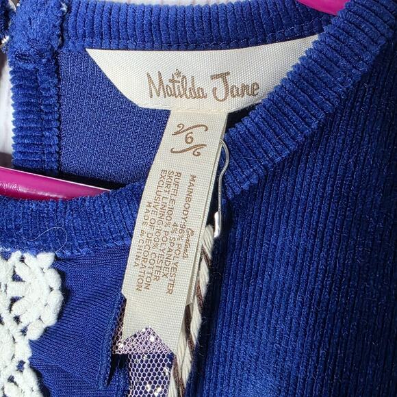 Matilda Jane Heart to Heart Clara Blue Velvet Dress Size 6 NWT - Picture 6 of 7